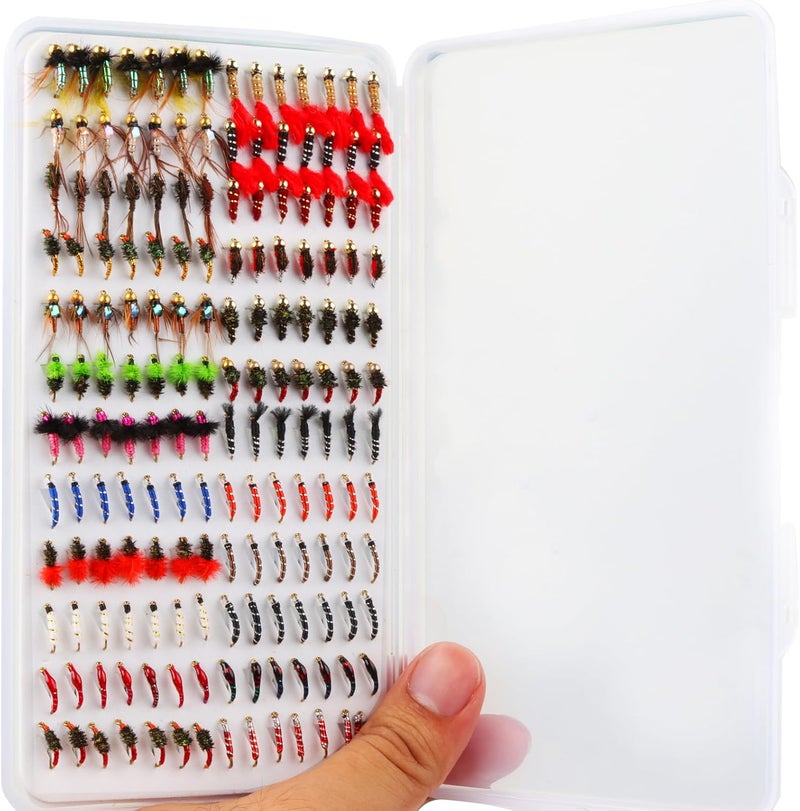 FAISOX Nymphs for Fly Fishing Flies 168pcs Kit Accessories Lures Trout with Fly Box - Image 1